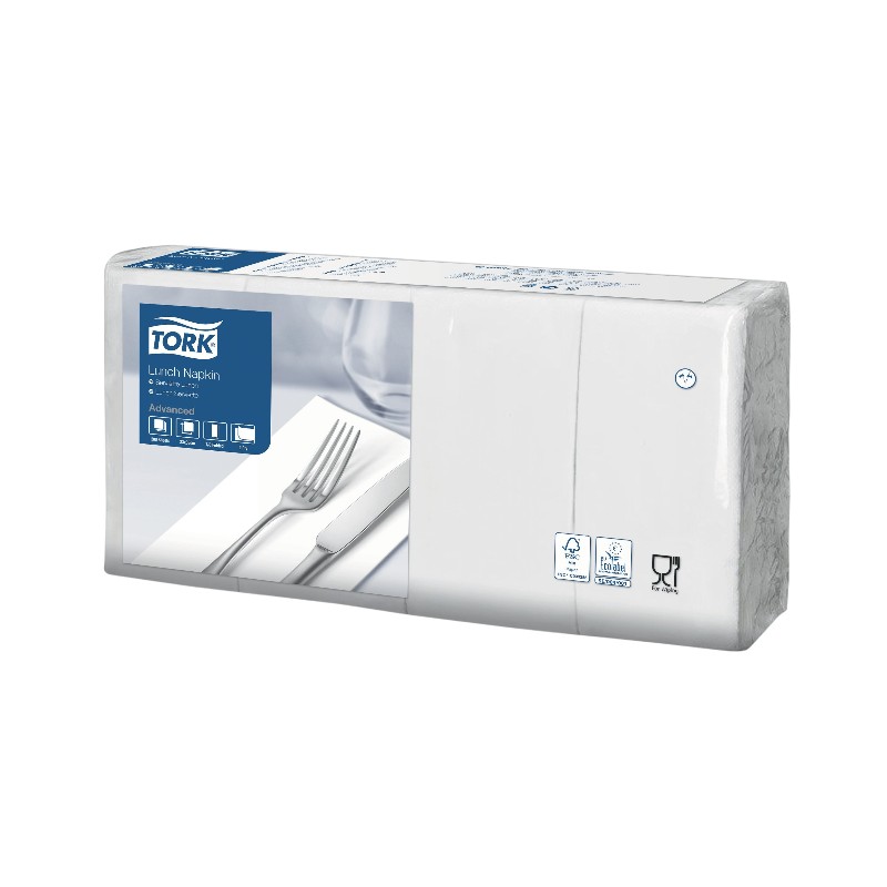 477402 - Tork® Lunch-Serviette - 2-lagig - weiße Zellulose - 1/8-Falz - 32,8 x 32,5 cm - Packung mit 10 x 200 Blatt